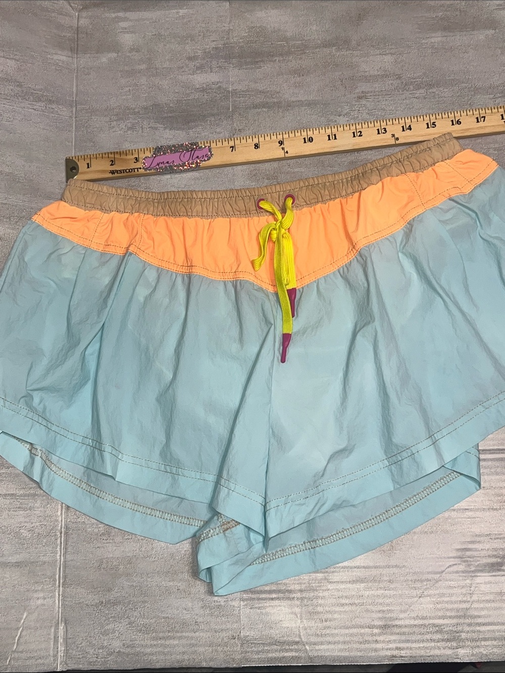 Free People Light Blue Athletic Shorts with Neon Orange color block Waistband xl